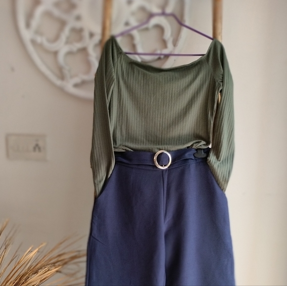 💚 Olive Boat Neck Ribbed UK Top - Picture 5 of 15